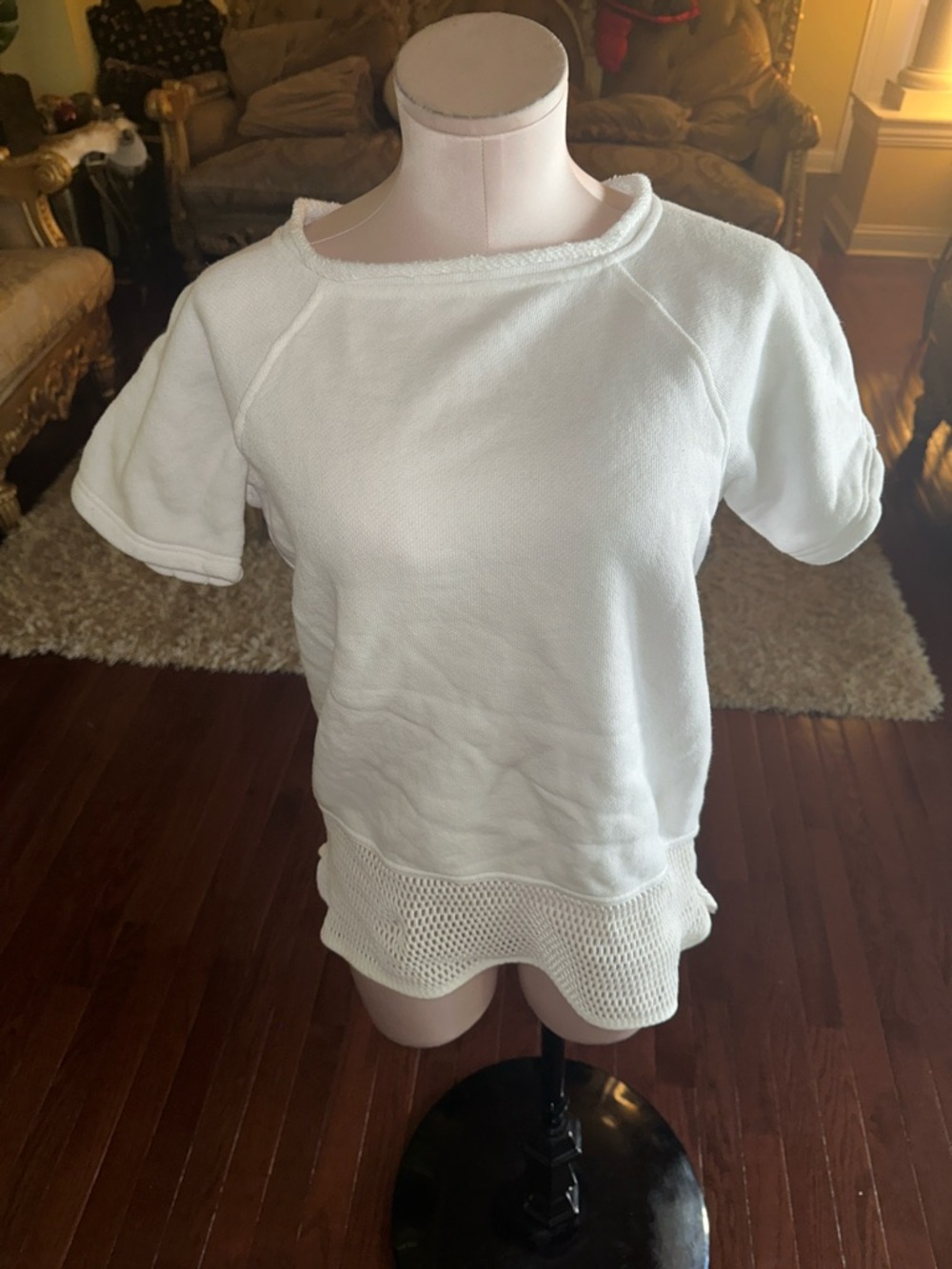 Alexander Wang White Short-Sleeve Tee with Mesh Hem Detail